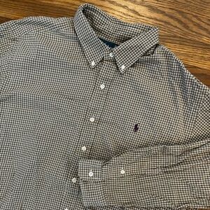 Vintage Ralph Lauren Classic Fit Mens 2XL Purple Pony Brown White Plaid LS Shirt
